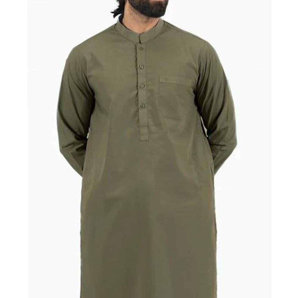 Men's Army Green Button Front Band Collar Kurta/Kurti Placket PC8052 Size L